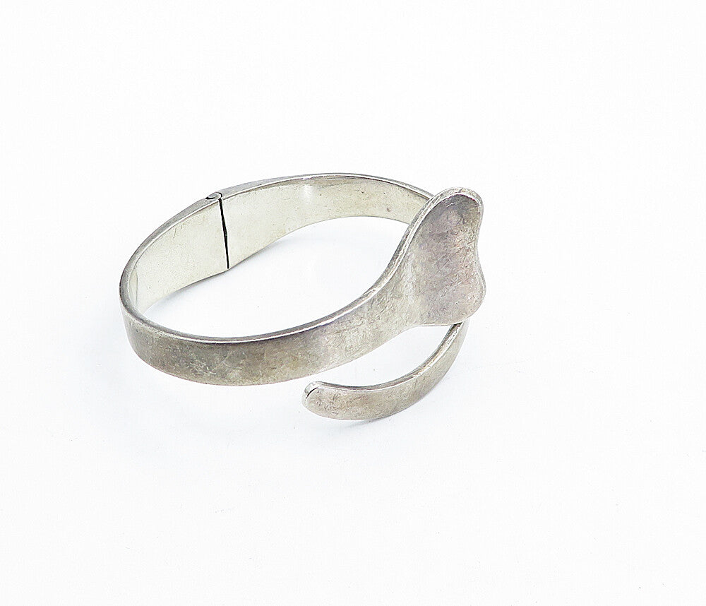 MEXICO 925 Sterling Silver  Vintage Dark Tone Bypass Bangle Bracelet  BT1453