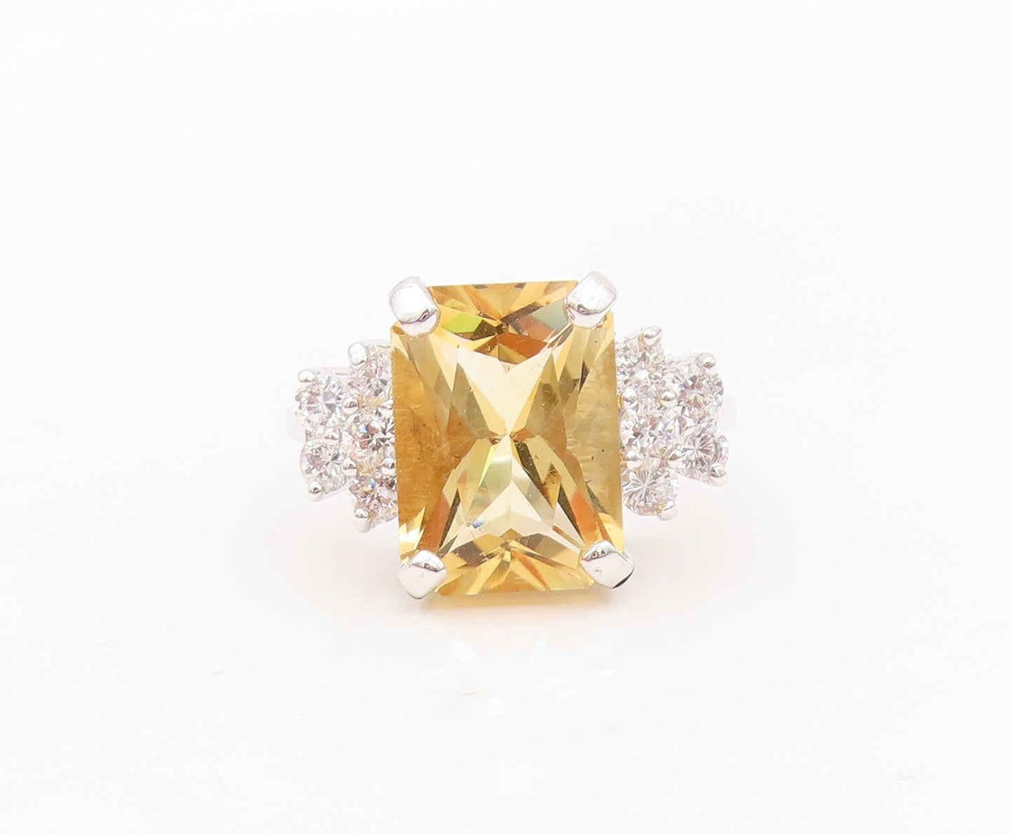 925 Sterling Silver Vintage Ring Rectangle Citrine Beaded CZ  Sz 8.5  RG30151