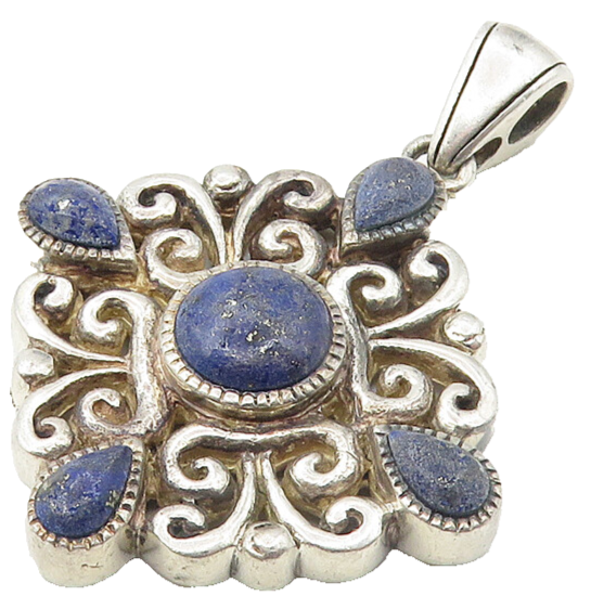NK 925 Sterling Silver  Vintage Lapis Lazuli Swirl Design Drop Pendant  PT8117
