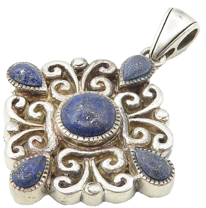 NK 925 Sterling Silver  Vintage Lapis Lazuli Swirl Design Drop Pendant  PT8117