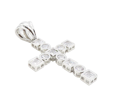 925 Sterling Silver  Shiny Cubic Zirconia Religious Cross Pendant  PT6482