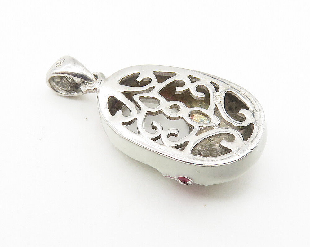 925 Sterling Silver  Shiny Enamel Coated Floral Shoe Motif Pendant  PT8229