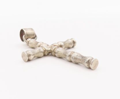 925 Sterling Silver Vintage Pendant Bamboo Stick Carved Religious Cross  PT23032