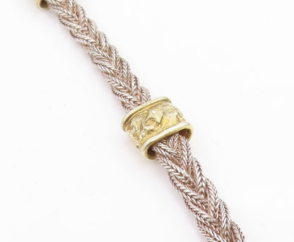 925 Sterling Silver Vintage Necklace ANTIOCH Two Tone Braided Rope Tassel NE4876