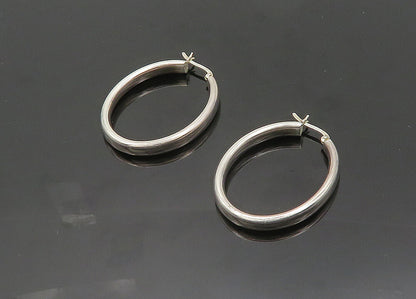 925 Sterling Silver  Vintage Shiny Polished Smooth Oval Hoop Earrings  EG9903