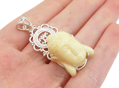 925 Sterling Silver  Sculpted Face Shiny Swirl Bail Drop Pendant  PT6124