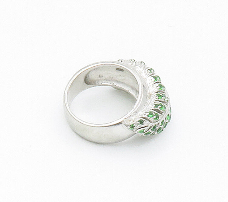 925 Sterling Silver  Green Topaz Floral Leaf Cocktail Ring Sz 6.5  RG14093