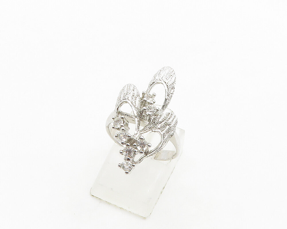 925 Sterling Silver  Vintage Topaz Floral Motif Cocktail Ring Sz 6.5  RG19480