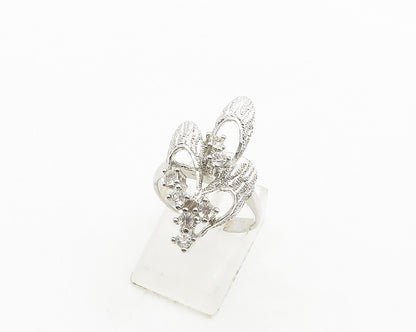925 Sterling Silver  Vintage Topaz Floral Motif Cocktail Ring Sz 6.5  RG19480