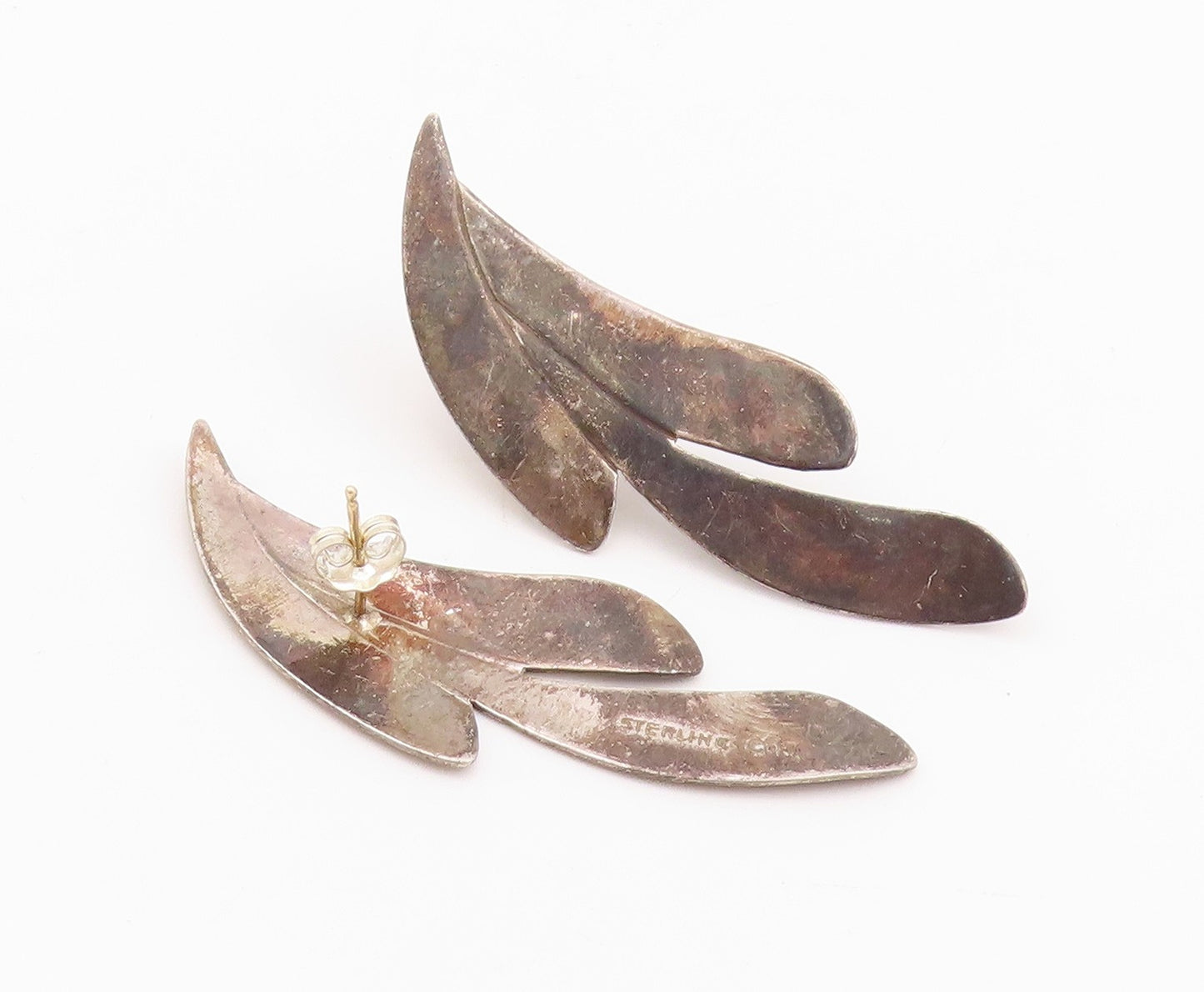 14k Gold 925 Sterling Silver Vintage Earrings Cutout Leaf Design  EG13630