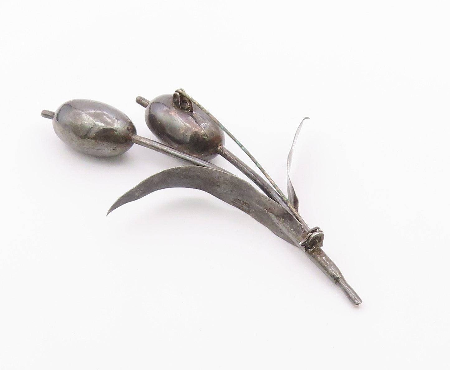 MEXICO 925 Silver  Vintage Large Stem Flower Statement Brooch Pin  BP9941