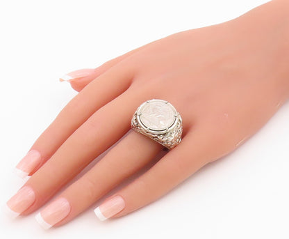 925 Sterling Silver Vintage Ring IRELAND 1966 Eire Hare Coin  Sz 10  RG36469
