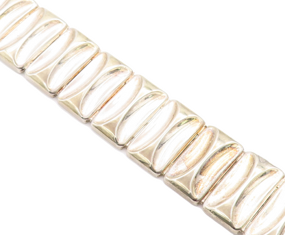 925 Sterling Silver  Vintage Shiny Hollow Panel Link Chain Bracelet  BT1623