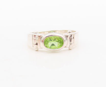 925 Sterling Silver Vintage Ring Hinged Oval Cut Peridot  Sz 7.5  RG31133