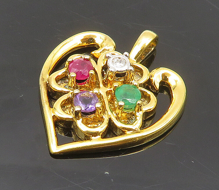 925 Silver  Ruby Emerald & Amethyst Gold Plated Love Heart Pendant  PT14359