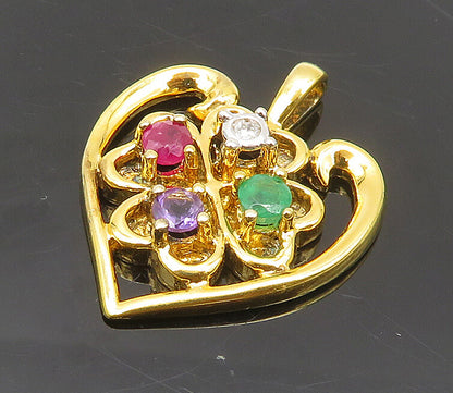 925 Silver  Ruby Emerald & Amethyst Gold Plated Love Heart Pendant  PT14359