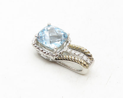 925 Sterling Silver & 10K GOLD  Blue Topaz & Genuine Diamonds Pendant  PT7526