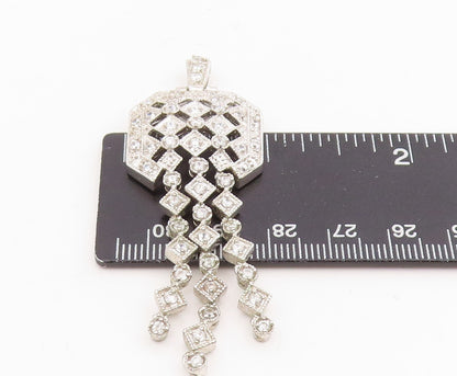 925 Sterling Silver Vintage Pendant Sparkling CZ Geometric Tassel Drop  PT25745