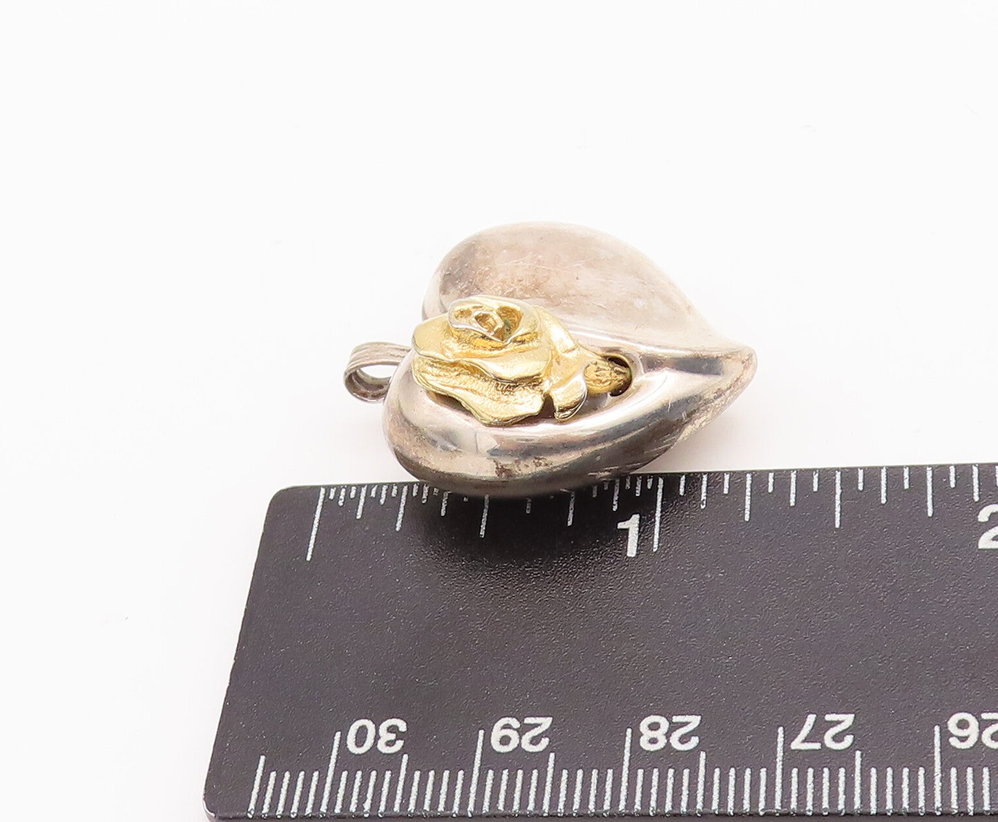 925 Sterling Silver Vintage Pendant GORHAM Puffed Carved Rose Heart  PT23256