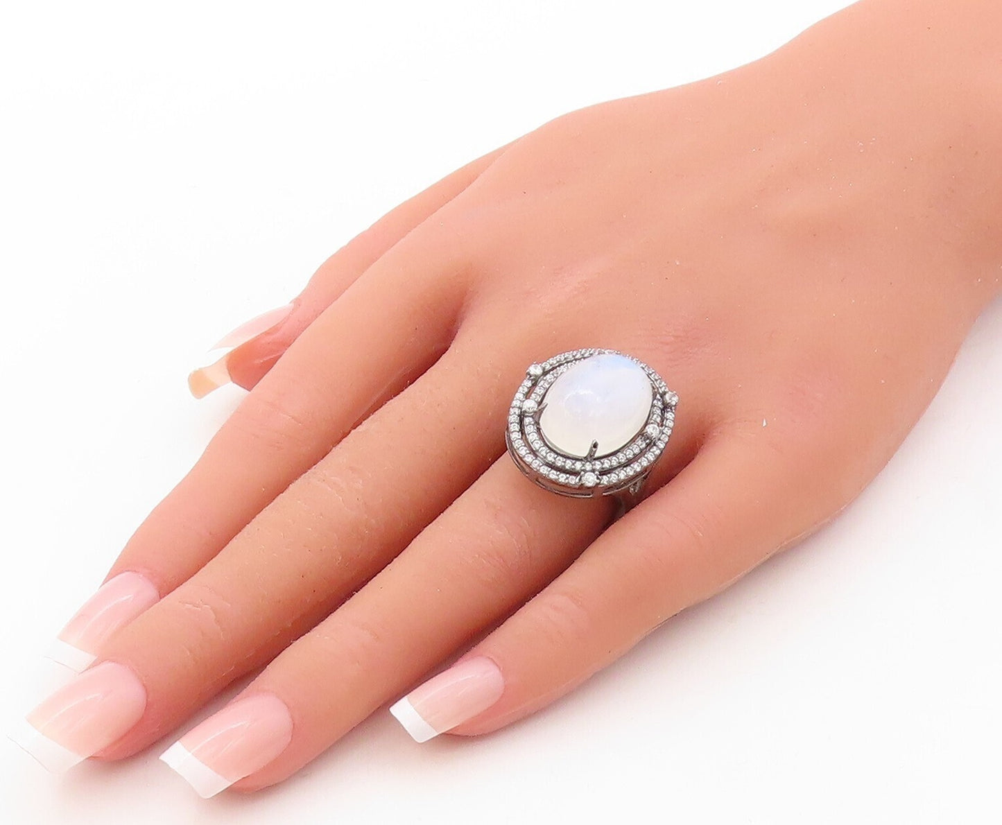 925 Sterling Silver Vintage Ring Large Gemstone Halo Topaz Rings  Sz 7 RG30845