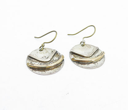 925 Sterling Silver  Vintage Modernist Two Tone Design Dangle Earrings  EG2634