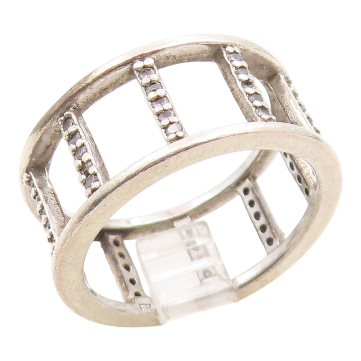 925 Sterling Silver Vintage Ring CZ Geometric Square Cutout Band  Sz 8  RG35845