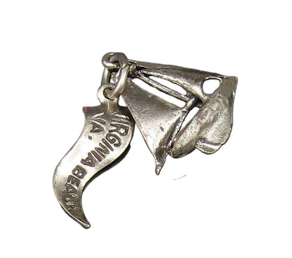 925 Sterling Silver  Vintage Virginia Beach Sailboat Charm Pendant  PT21580