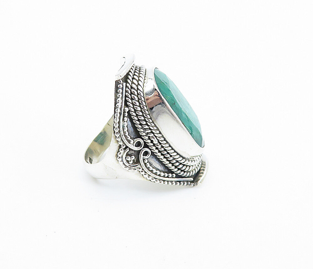 925 Sterling Silver  Faceted Emerald Twist Swirl Cocktail Ring Sz 6.5  RG7803