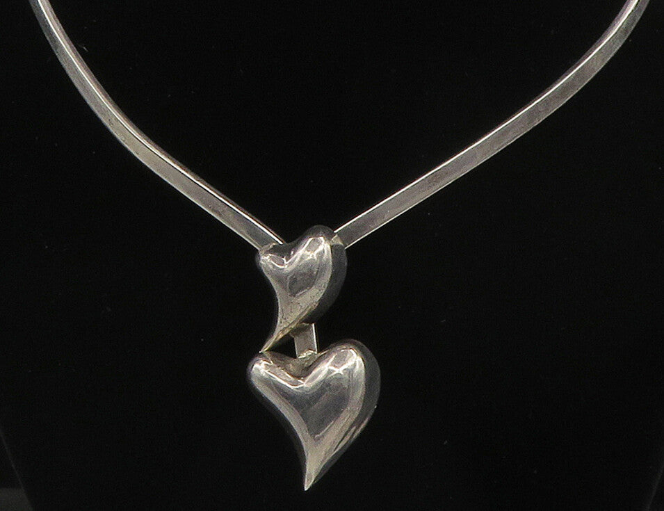 MEXICO 925 Sterling Silver  Vintage Smooth Love Heart Collar Necklace  NE2550