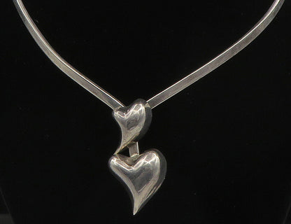 MEXICO 925 Sterling Silver  Vintage Smooth Love Heart Collar Necklace  NE2550