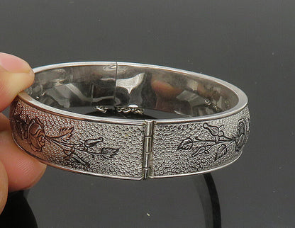 HAYWARD 925 Silver  Vintage Shiny Rose Flower Motif Bangle Bracelet  BT8307