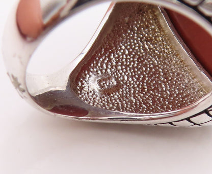 925 Sterling Silver Vintage Ring Cabochon Carnelian Chunky Band  Sz 7  RG34424