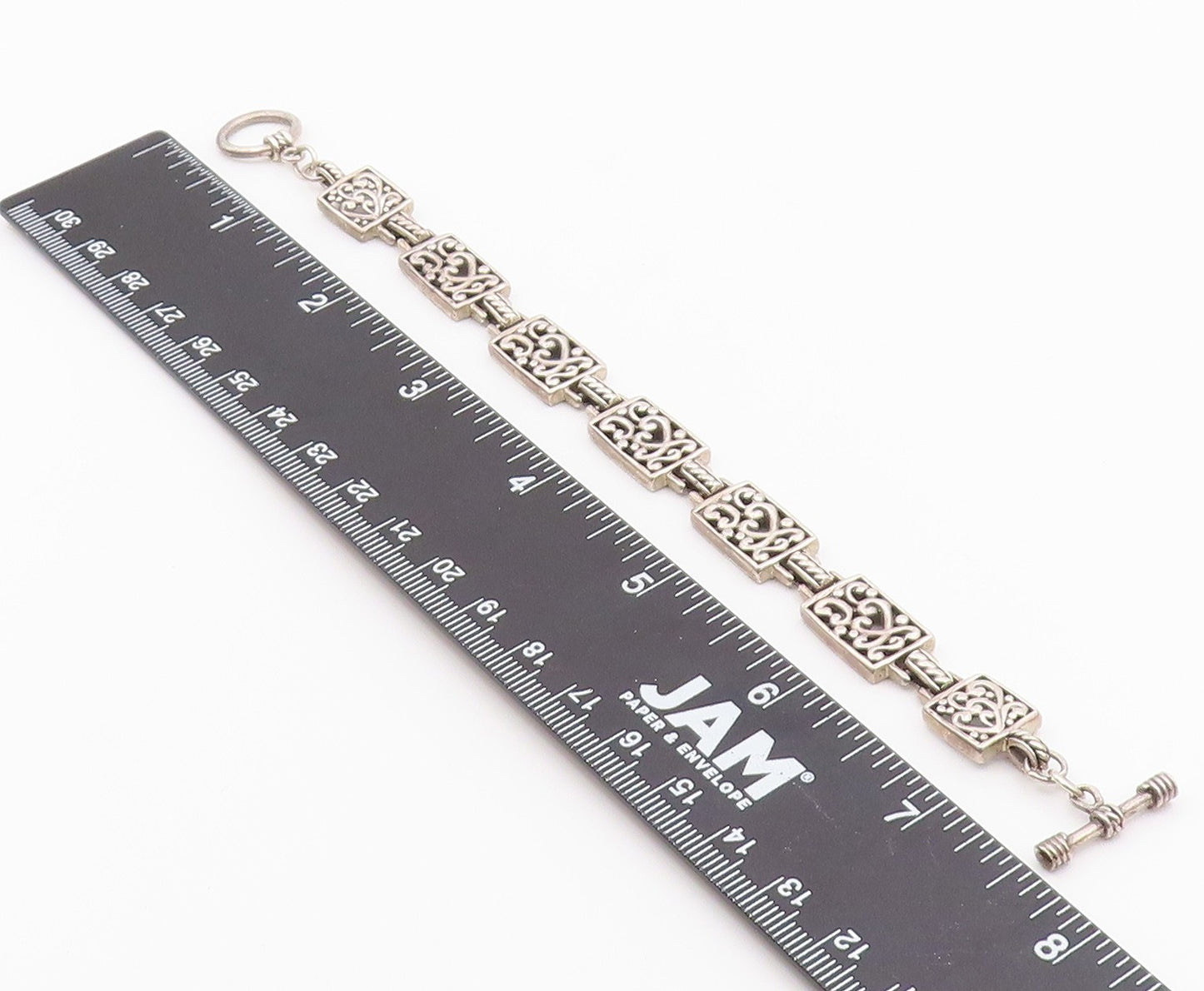 925 Sterling Silver  Vintage Rectangular Scroll Pattern Chain Bracelet  BT9409