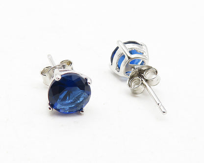 925 Sterling Silver  Shiny Blue Topaz Stud Earrings & Pendant Set  TR1828