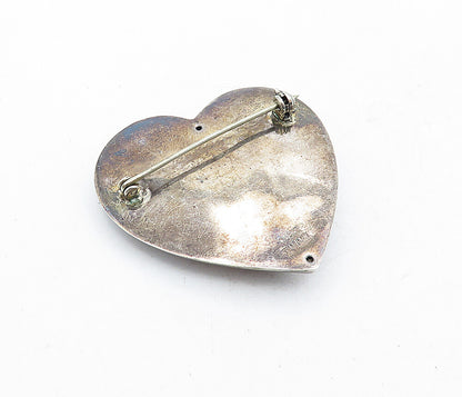925 Sterling Silver  Vintage Dark Tone Hollow Love Heart Brooch Pin  BP1984