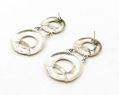 925 Sterling Silver  Vintage Shiny Open Circle Linked Drop Earrings  EG6728