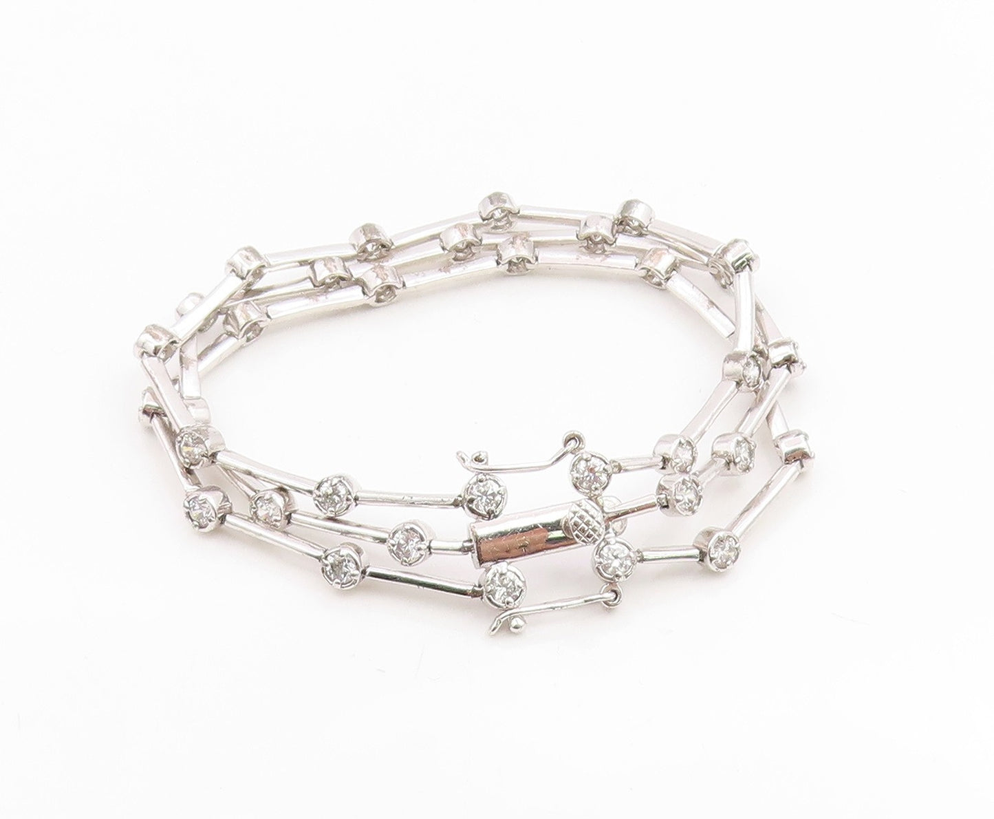 925 Sterling Silver Vintage Bracelet Bezel Set Topaz Multi Strand Link  BT12082