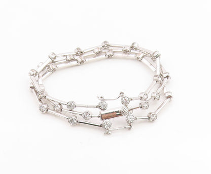 925 Sterling Silver Vintage Bracelet Bezel Set Topaz Multi Strand Link  BT12082