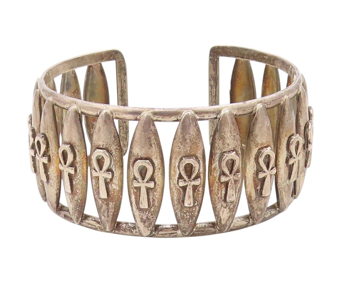 925 Sterling Silver Vintage Bracelet Egyptian Ankh Cross Symbol Cuff   BT11634