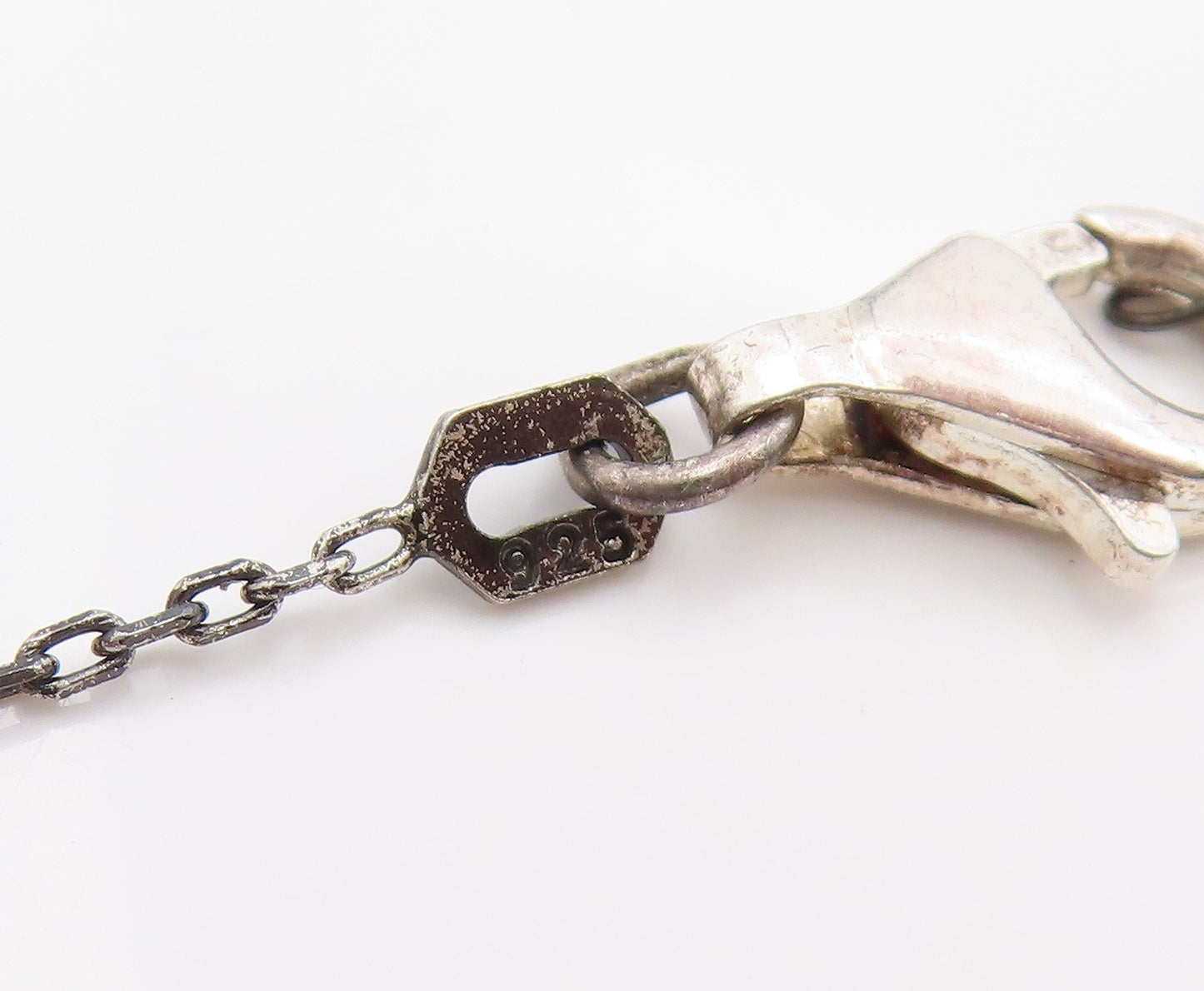 925 Sterling Silver Vintage Necklace Round CZ Dark Tone Lariat Chain  NE4864