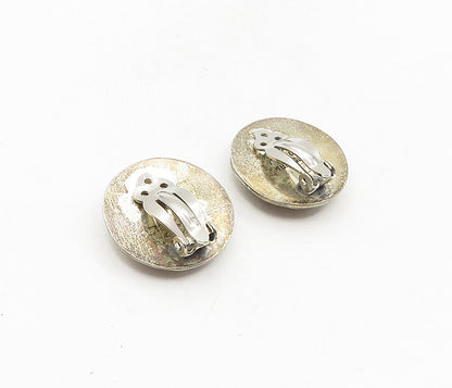 MEXICO 925 Silver  Vintage Dark Tone Non Pierce Button Drop Earrings  EG4678