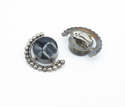 MEXICO 925 Sterling Silver Vintage Black Onyx Non Pierce Earrings EG2173