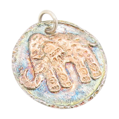 925 Sterling Silver Vintage Pendant Multi Tone Majestic Elephant Medal  PT25596