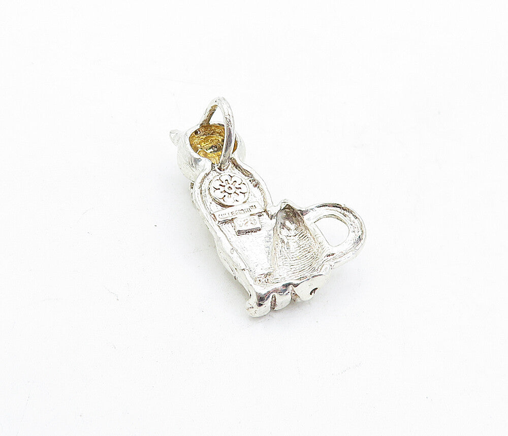 MILLEFIORI 925 Sterling Silver  Vintage Shiny Sitting Cat Motif Pendant PT3736