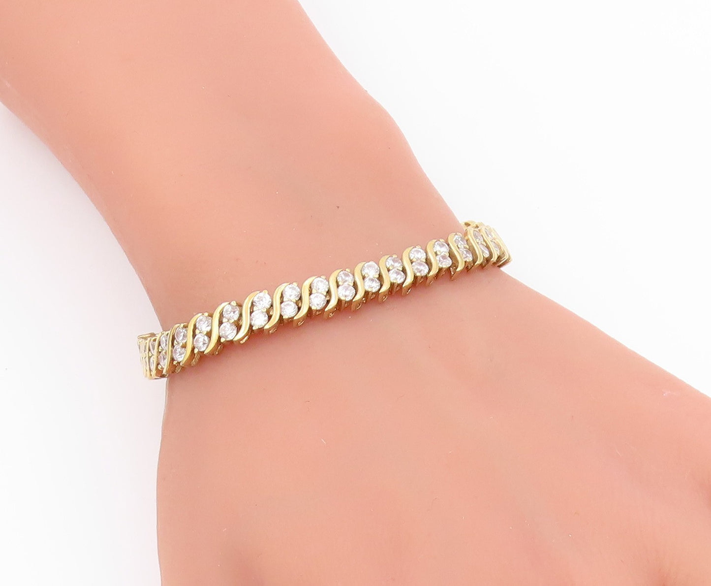 925 Sterling Silver  Petite Topaz Gold Plated Swirl Chain Bracelet  BT5244