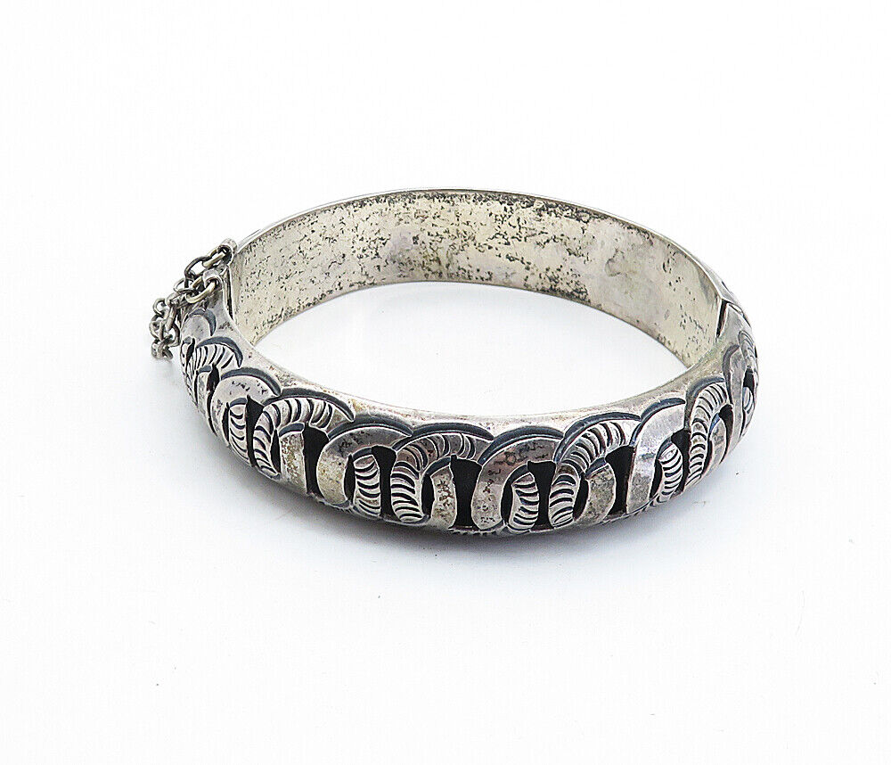 ARG MEXICO 925 Silver  Vintage Interlocking Pattern Bangle Bracelet  BT3034