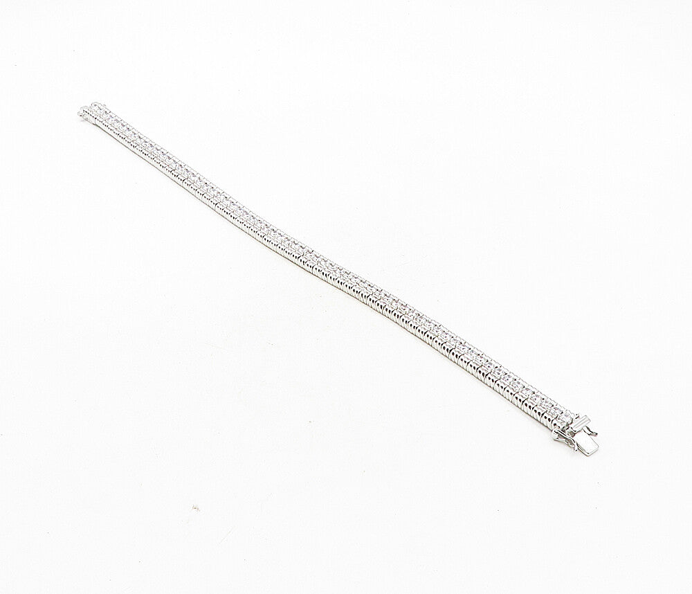 925 Sterling Silver  Sparkling Cubic Zirconia Hinge Chain Bracelet  BT4073