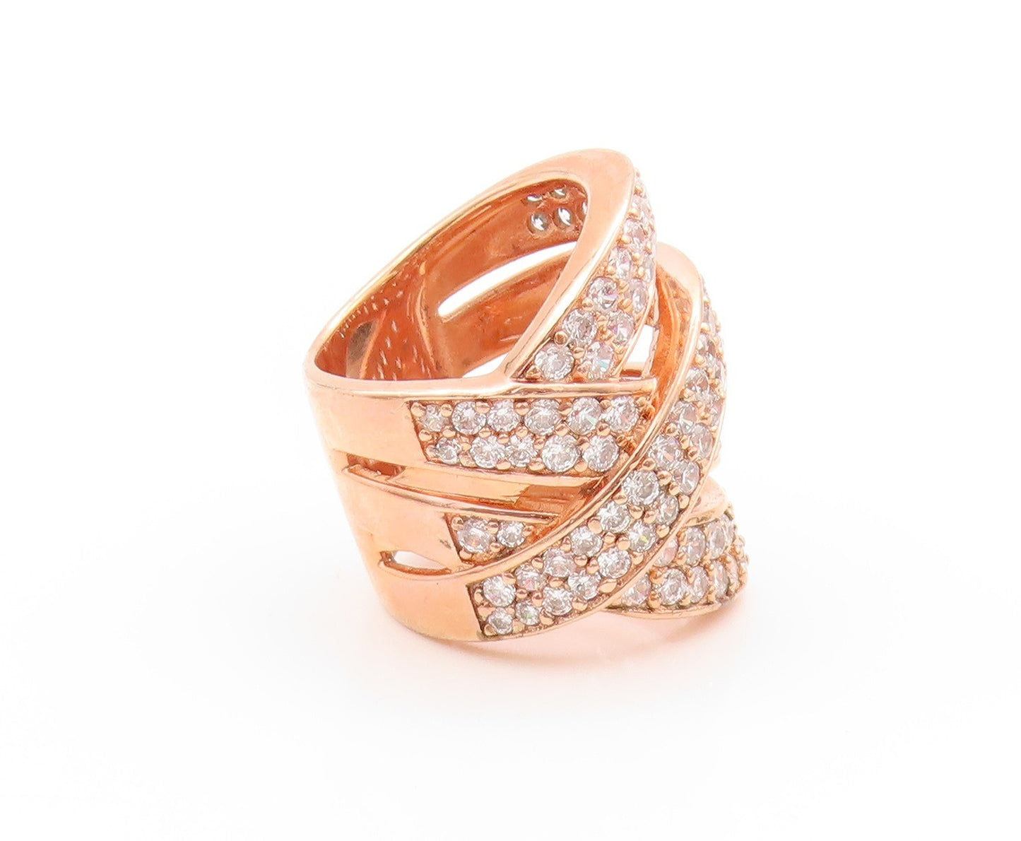 925 Sterling Silver Vintage Ring Rose Gold Plated Modernist CZ Band Sz 5 RG32776