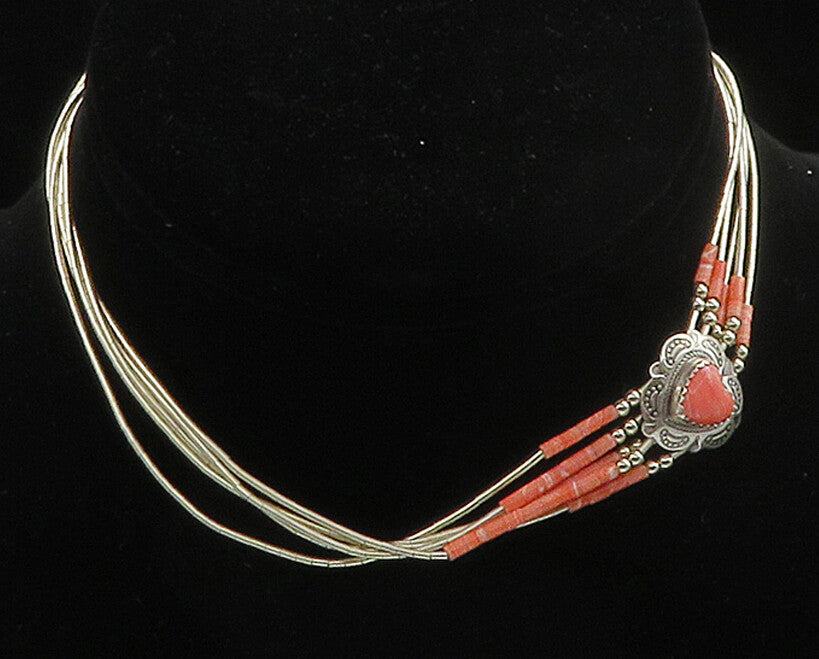 NAVAJO 925 Silver Vintage Rhodochrosite Liquid Silver Chain Necklace NE2635