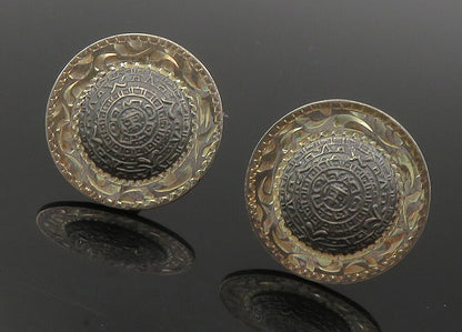 MEXICO 925 Sterling Silver  Vintage Mayan Aztec Sun Calendar Cuff Links TR1706
